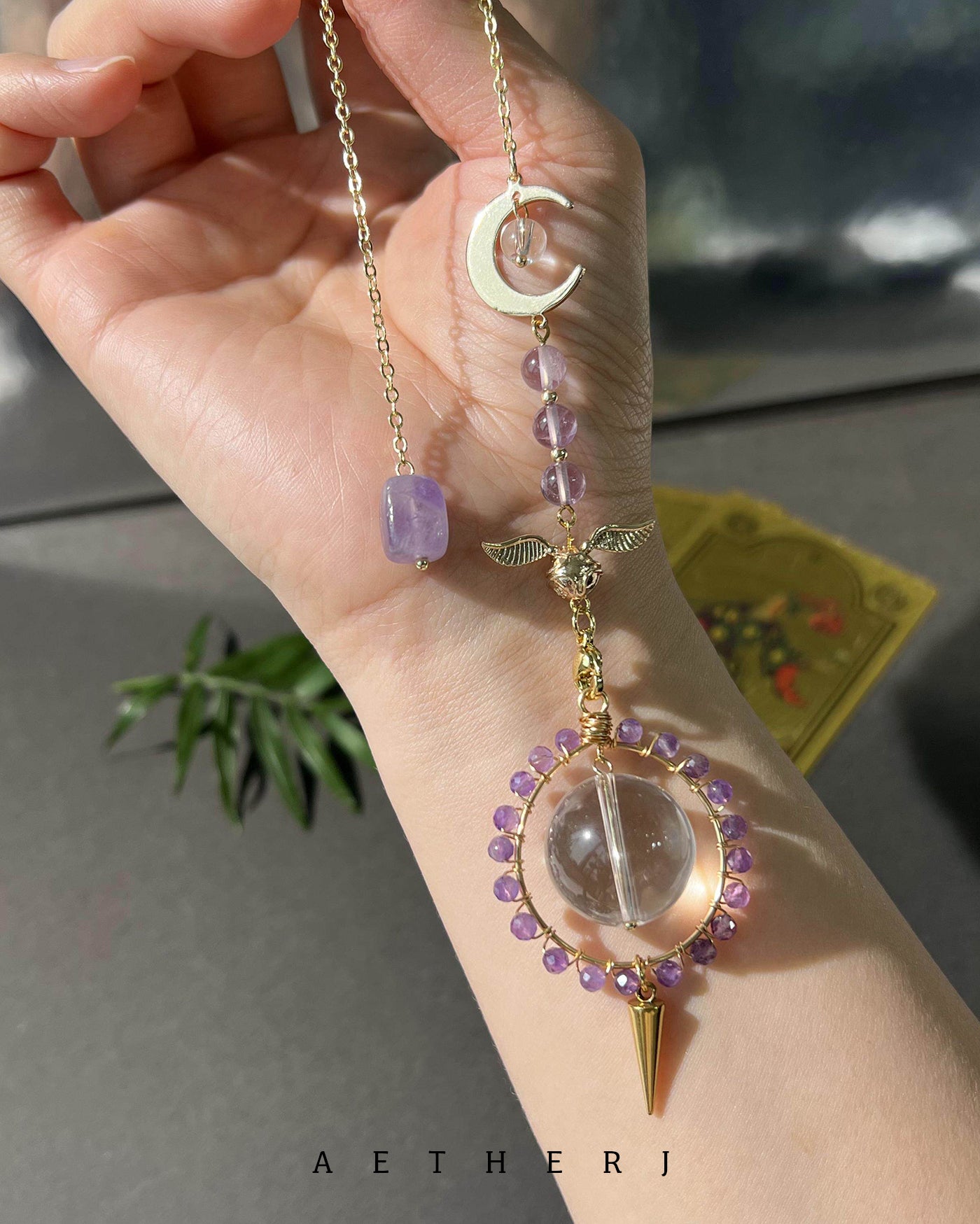 Clear Quartz & Amethyst Pendulum for Frequency Alignment, Intuition & Spiritual Protection