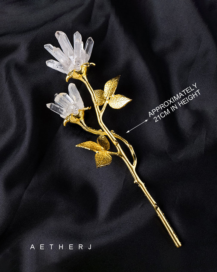 Natural Crystal Rose Flower Arrangement – Clear Quartz, Amethyst or Rose Quartz