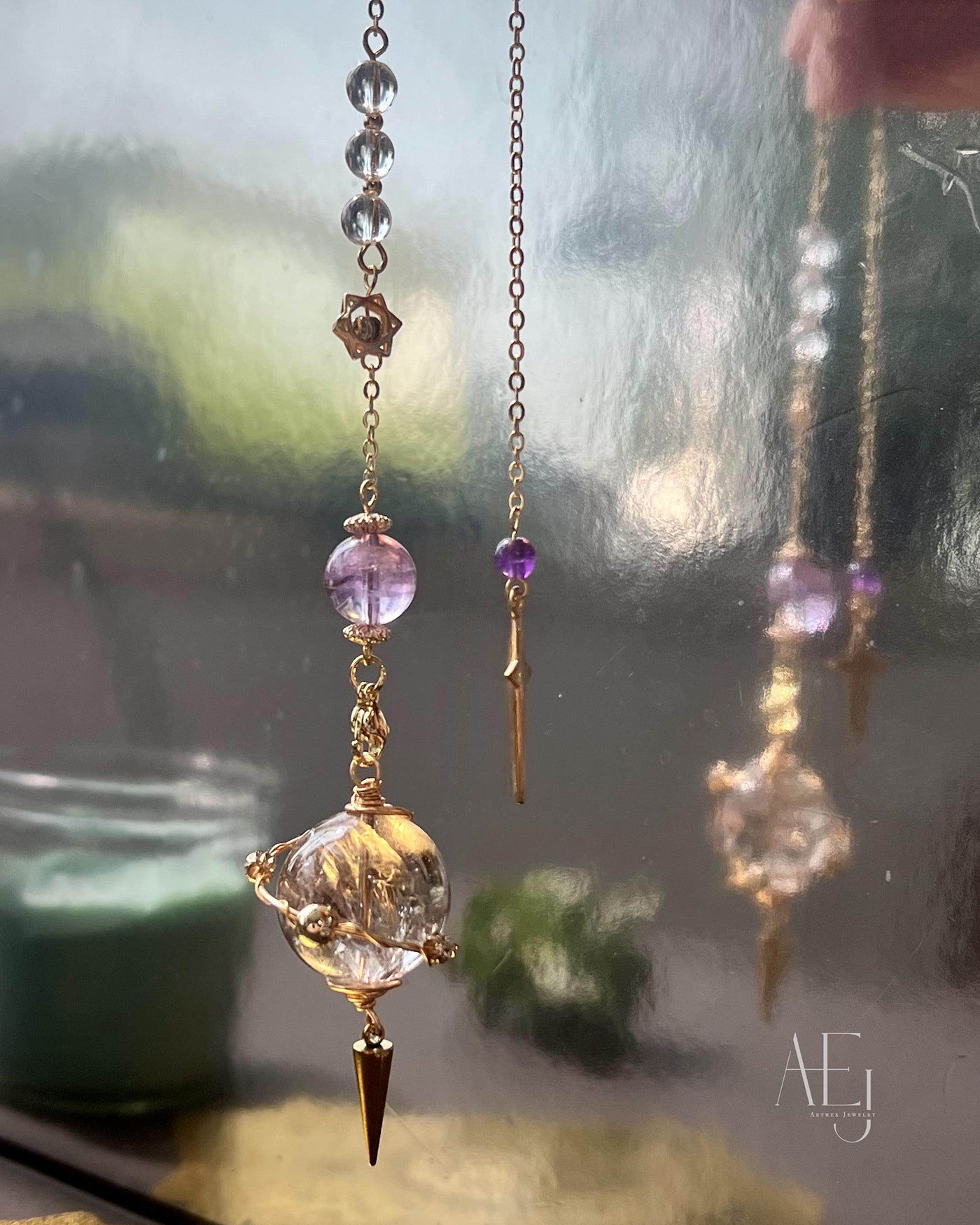 Rainbow Smoky Quartz Pendulum Pendant / Car Charm | Protection & Frequency