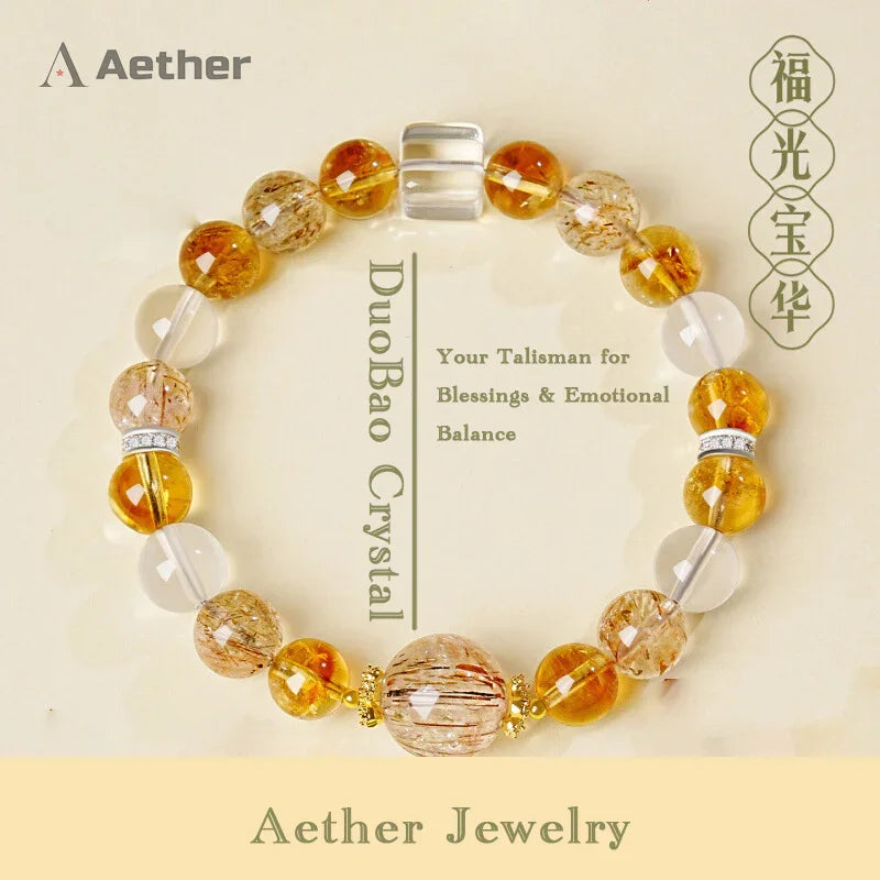 Luxury Unisex Bracelet: Natural Raw Citrine & Rutilated Crystal with Titanium Inclusions