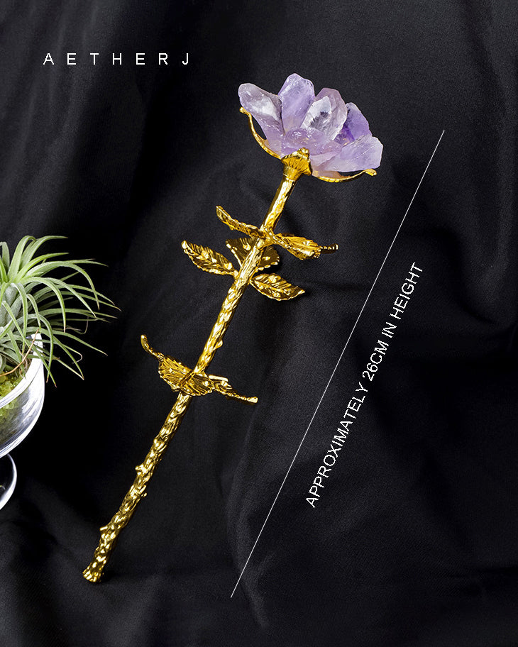 Natural Crystal Rose Flower Arrangement – Clear Quartz, Amethyst or Rose Quartz