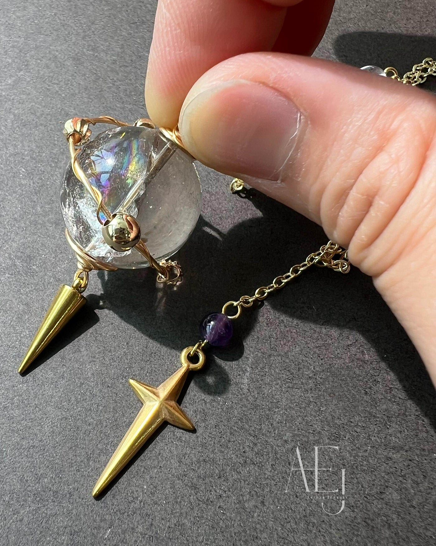 Rainbow Smoky Quartz Pendulum Pendant / Car Charm | Protection & Frequency