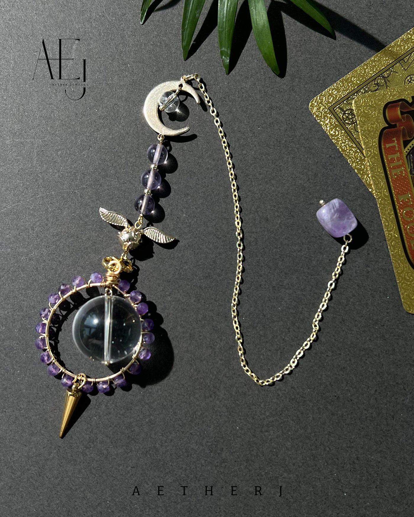 Clear Quartz & Amethyst Pendulum for Frequency Alignment, Intuition & Spiritual Protection