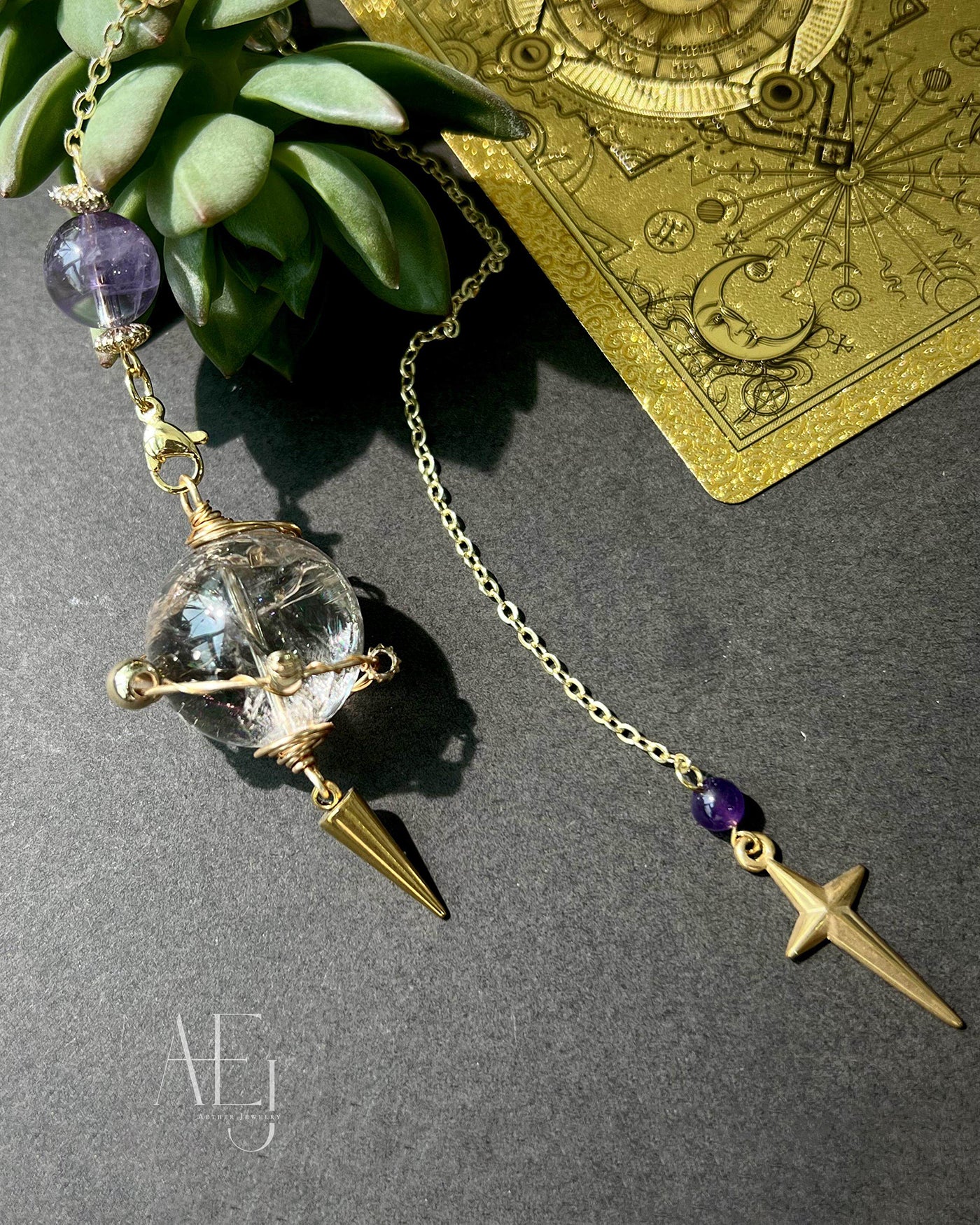 Rainbow Smoky Quartz Pendulum Pendant / Car Charm | Protection & Frequency