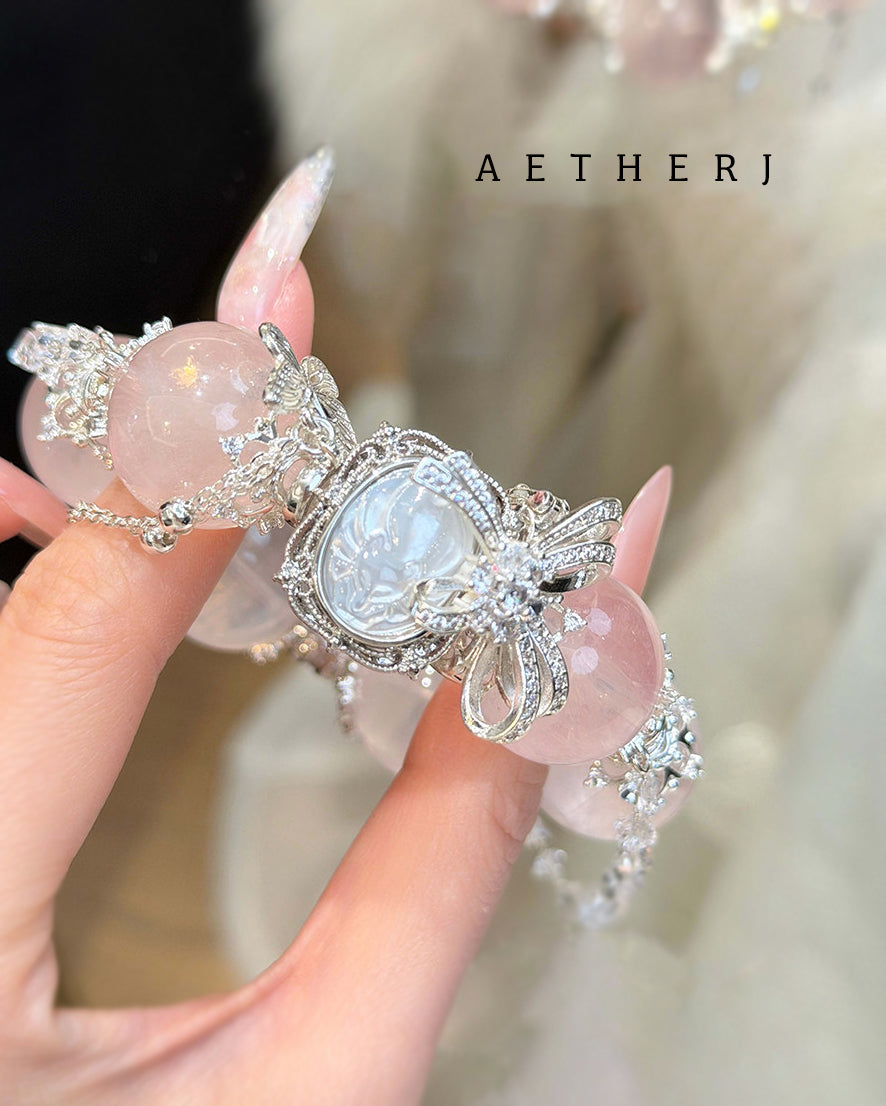 Rose Quartz & Mother-of-Pearl Nine-Tailed Fox Bracelet | Love · Protection · Spirituality