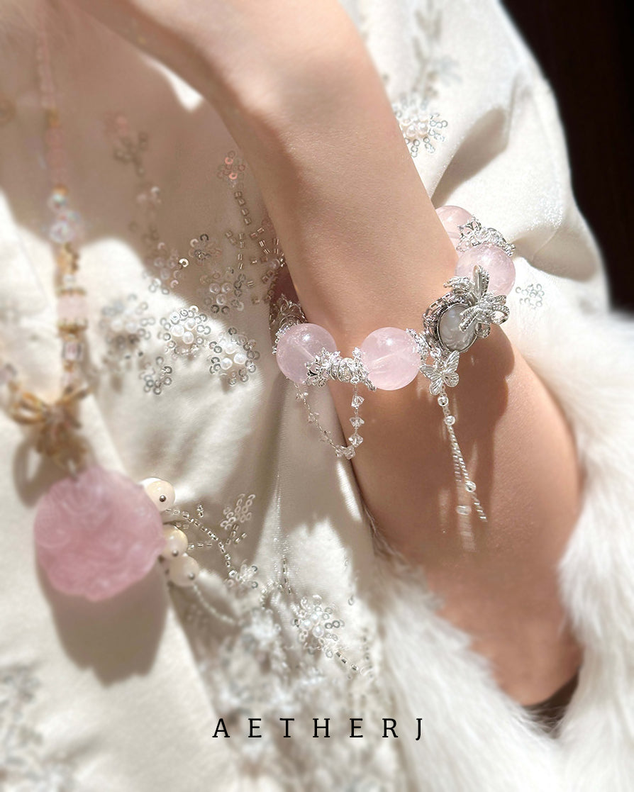 Rose Quartz & Mother-of-Pearl Nine-Tailed Fox Bracelet | Love · Protection · Spirituality