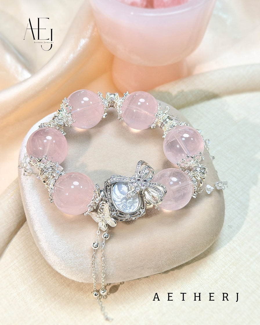 Rose Quartz & Mother-of-Pearl Nine-Tailed Fox Bracelet | Love · Protection · Spirituality