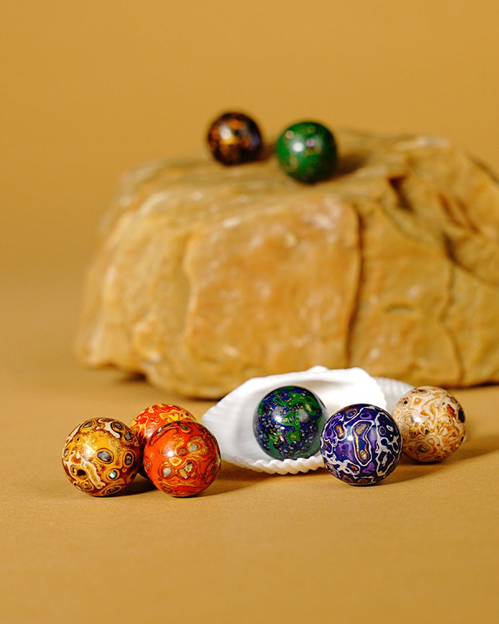 Artisanal Mother-of-Pearl Inlay Loose Beads. Premium Accessories.
