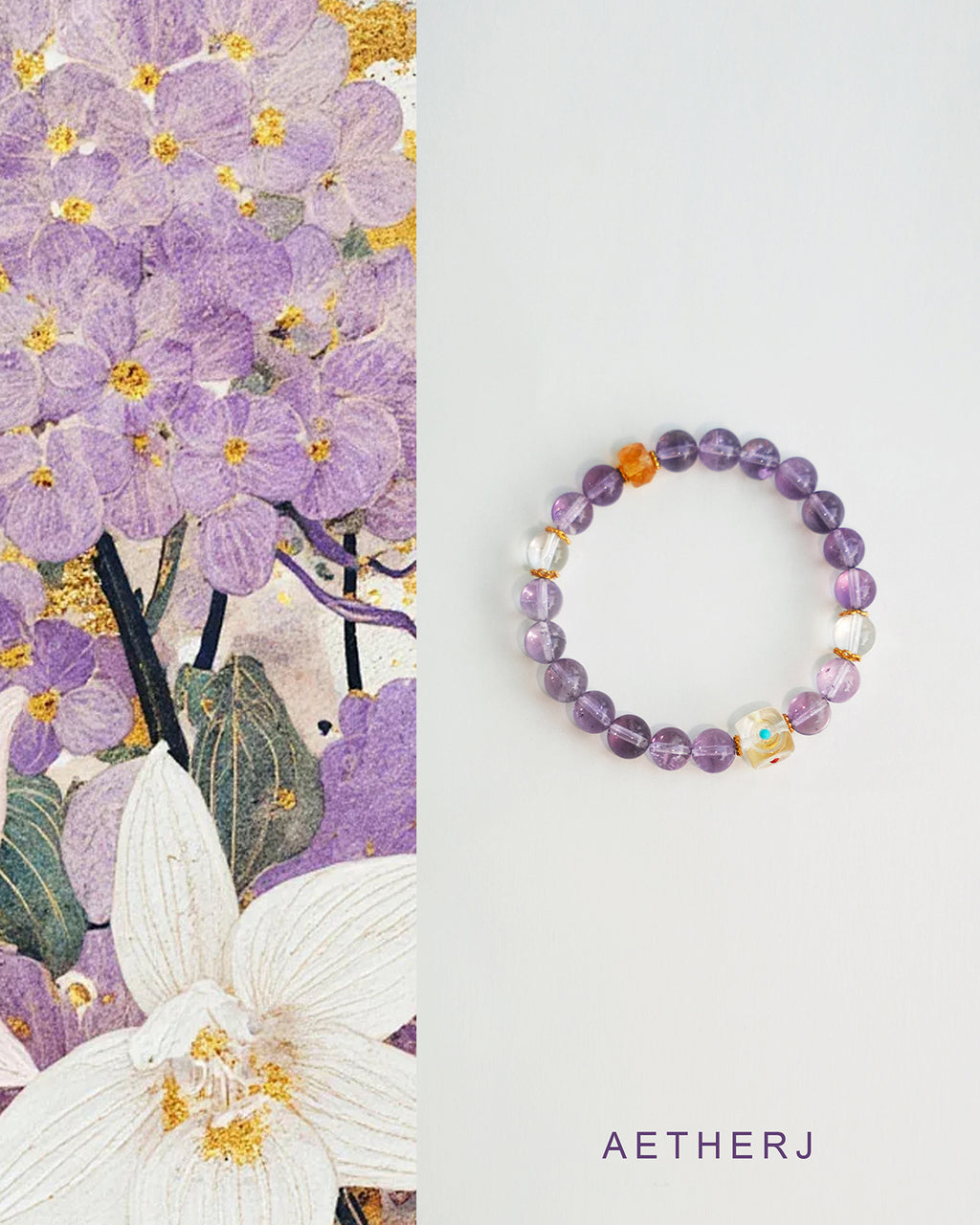 Natural Amethyst Crystal Bracelet for Love, Peace & Protection