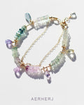 Rainbow Gradient Fluorite, Amethyst &amp; Citrine Double-Layer Bracelet