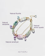 Rainbow Gradient Fluorite, Amethyst &amp; Citrine Double-Layer Bracelet