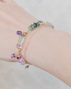 Rainbow Gradient Fluorite, Amethyst &amp; Citrine Double-Layer Bracelet