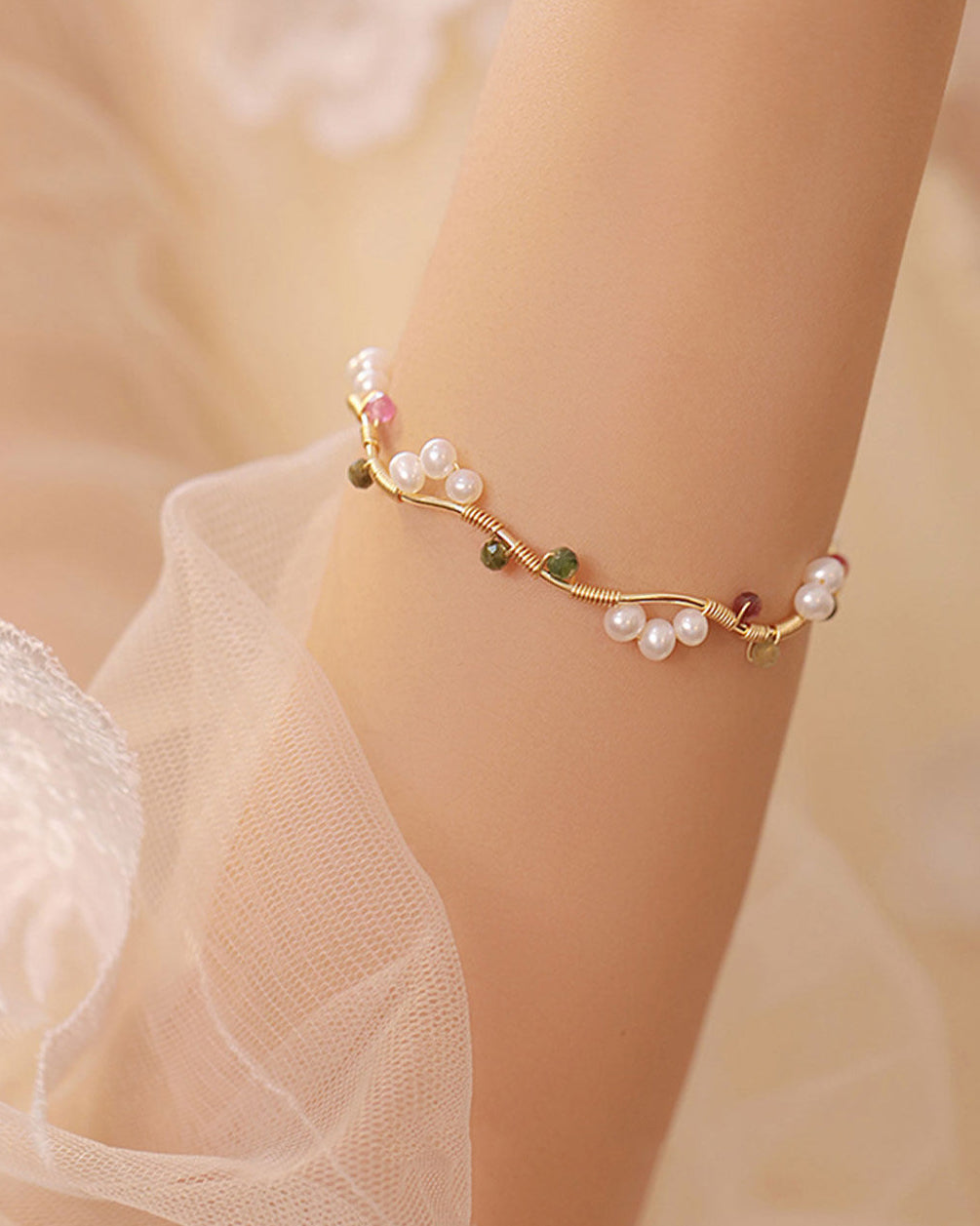 Freshwater Pearl & Tourmaline Bracelet for Elegance, Love & Positive Energy