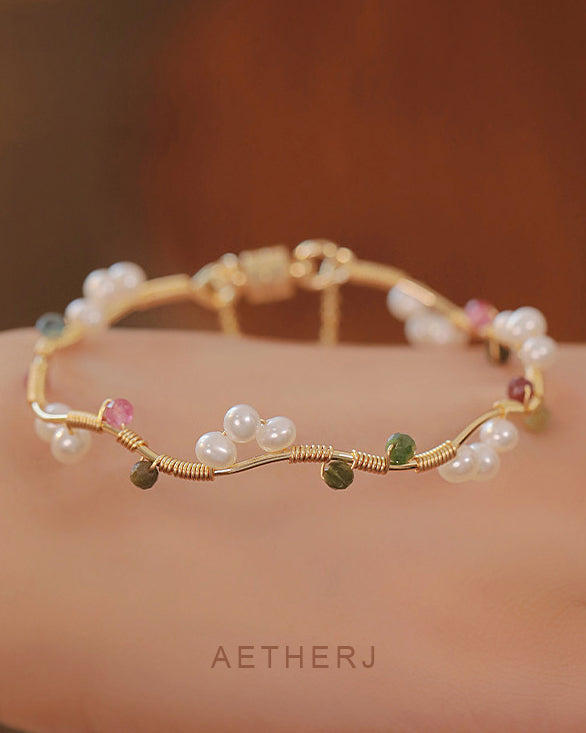 Freshwater Pearl & Tourmaline Bracelet for Elegance, Love & Positive Energy