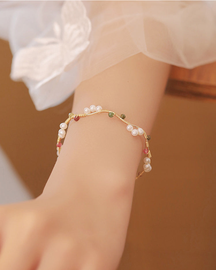 Freshwater Pearl & Tourmaline Bracelet for Elegance, Love & Positive Energy