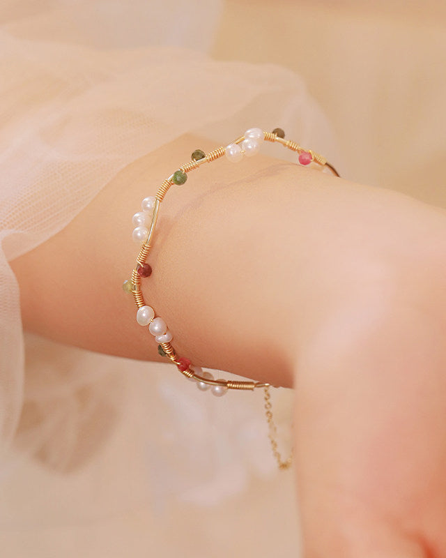 Freshwater Pearl & Tourmaline Bracelet for Elegance, Love & Positive Energy