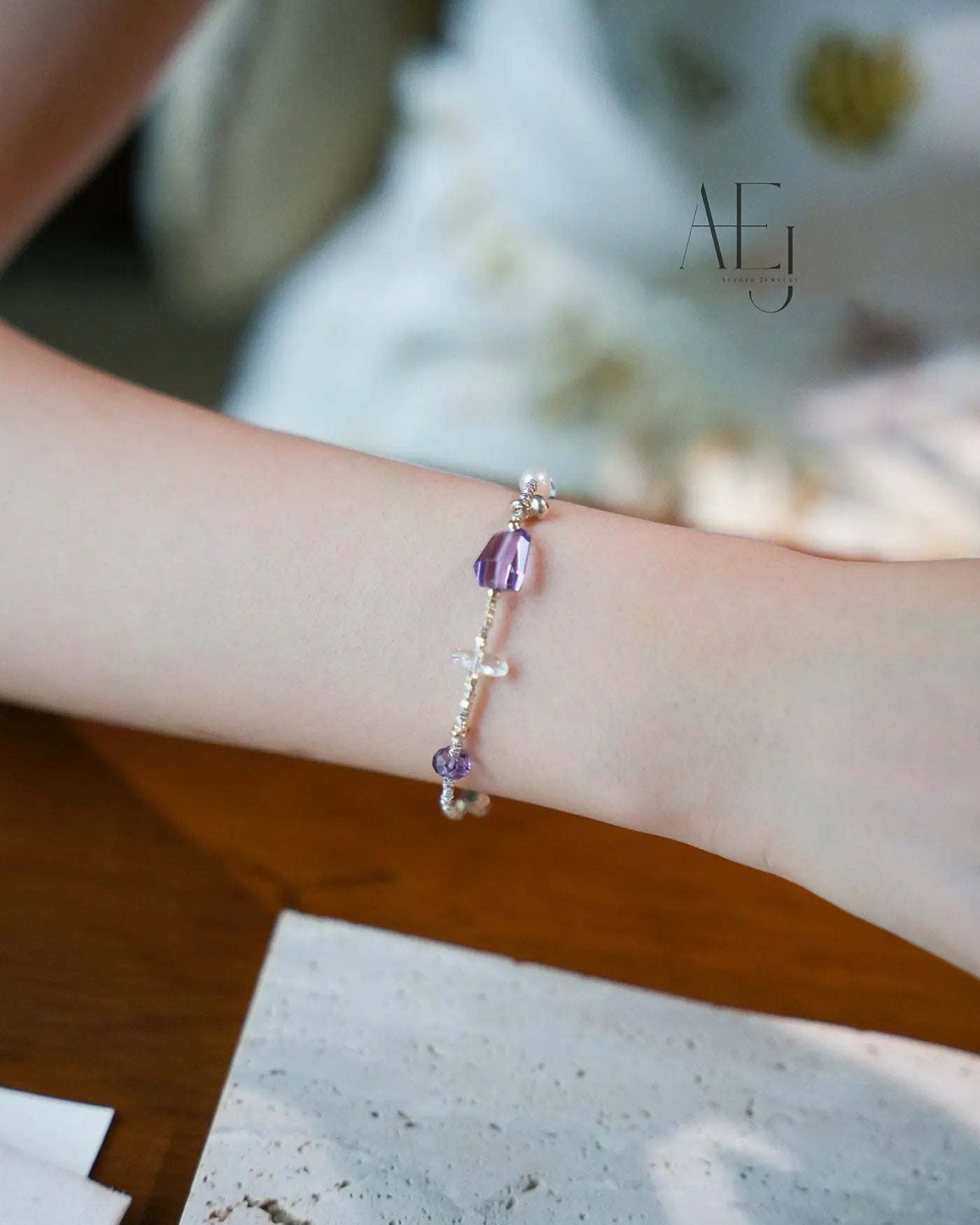 Natural Amethyst & Crystal Bracelet for Calm, Intuition & Good Luck
