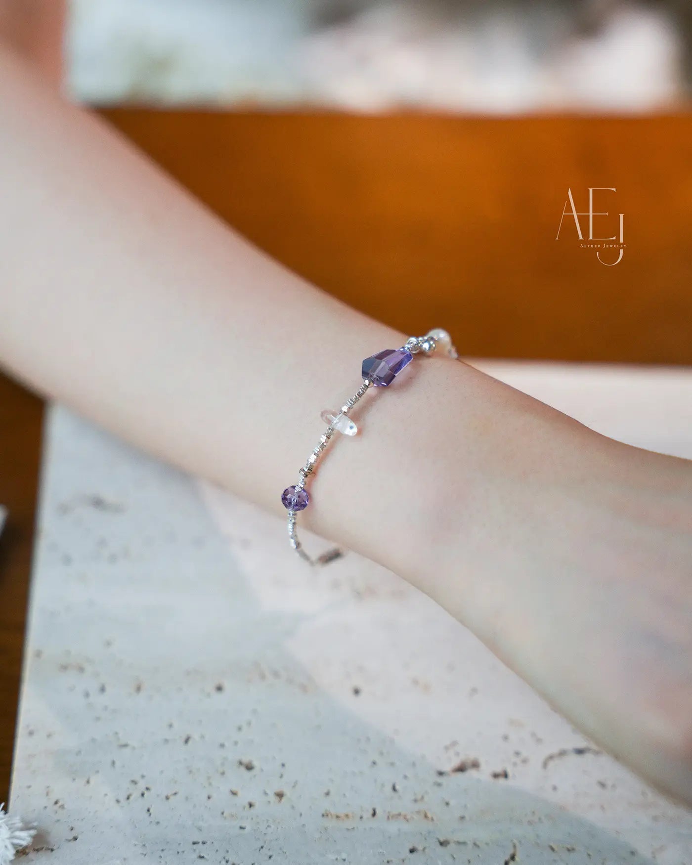 Natural Amethyst & Crystal Bracelet for Calm, Intuition & Good Luck