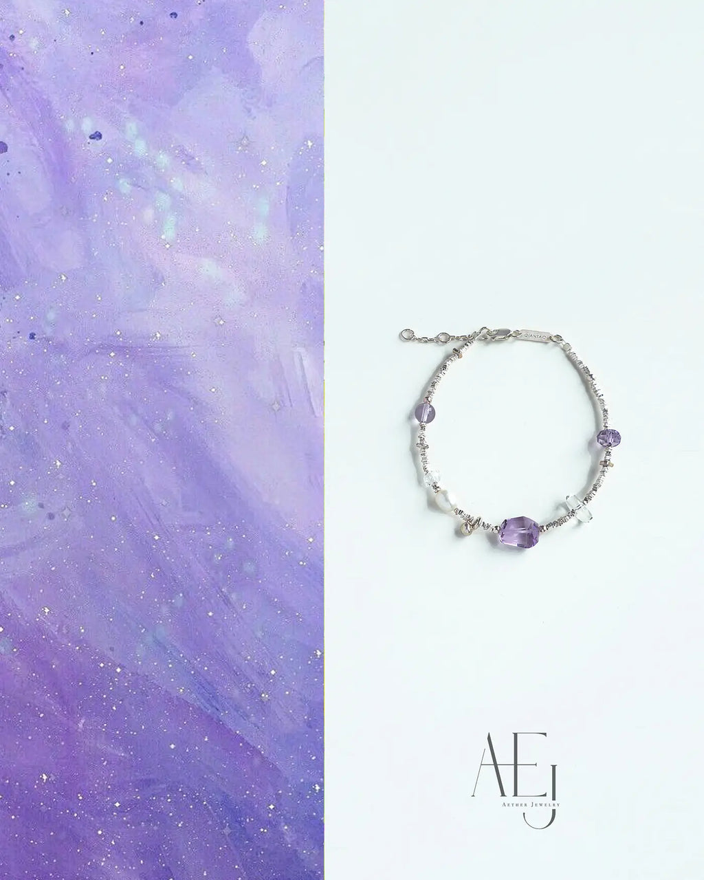 Natural Amethyst & Crystal Bracelet for Calm, Intuition & Good Luck