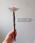 Natural Crystal Ball & Column Wand with Enamel Angel Wings for Energy & Spiritual Decor
