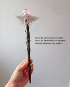 Natural Crystal Ball & Column Wand with Enamel Angel Wings for Energy & Spiritual Decor