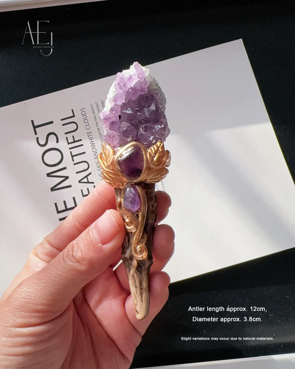 Natural Crystal & Antler Wand for Spiritual Decor, Energy & Gift