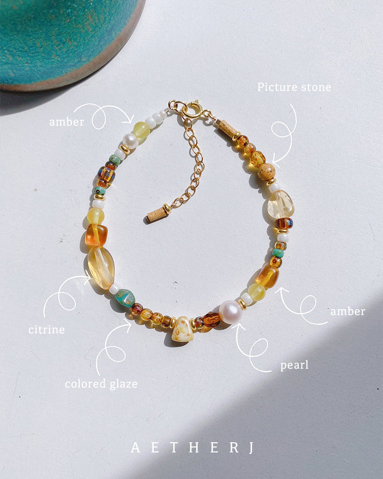 Amber, Citrine & Pearl Bracelet for Creativity, Confidence & Unique Energy