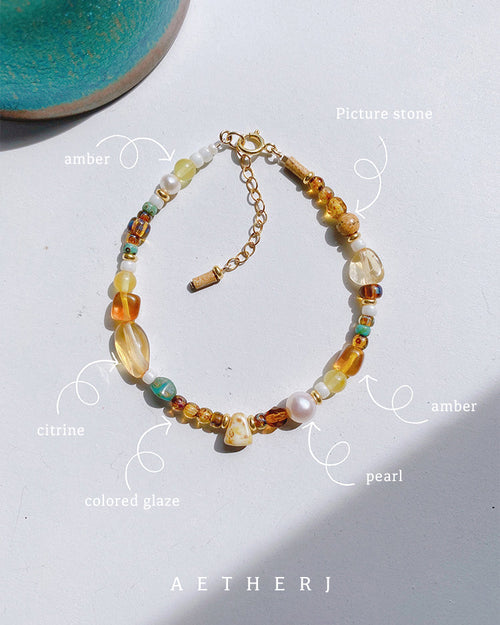 Amber, Citrine & Pearl Bracelet for Creativity, Confidence & Unique Energy
