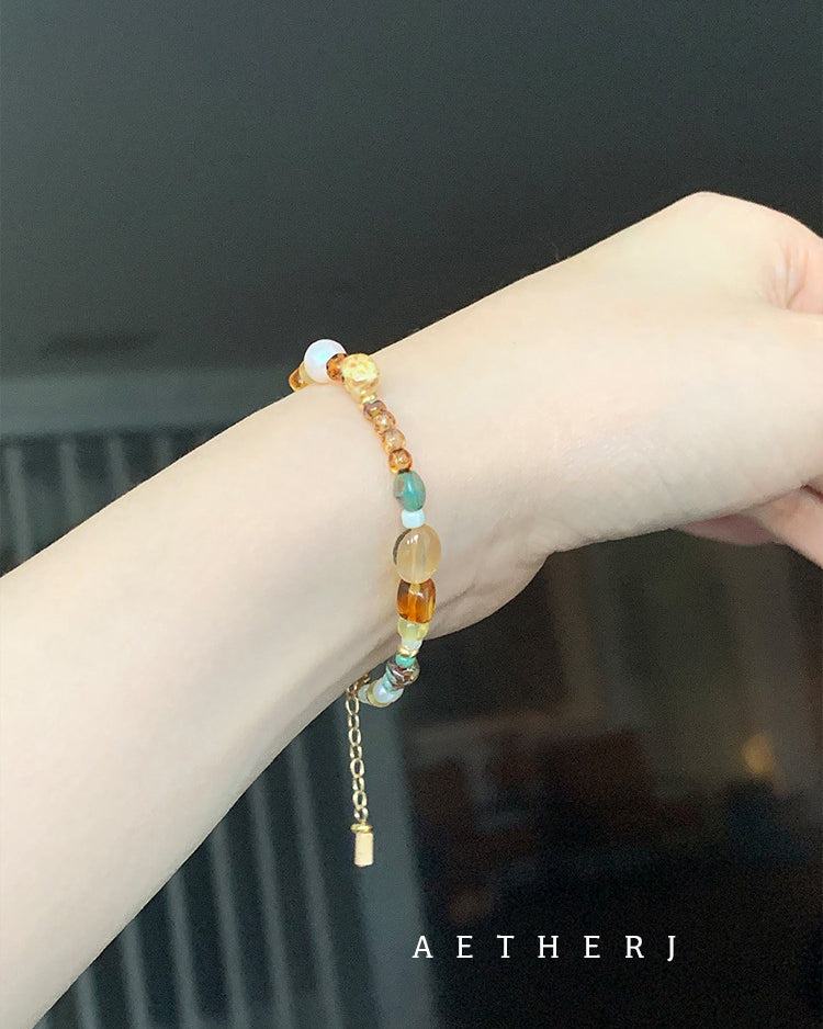 Amber, Citrine & Pearl Bracelet for Creativity, Confidence & Unique Energy