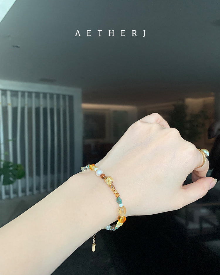 Amber, Citrine & Pearl Bracelet for Creativity, Confidence & Unique Energy