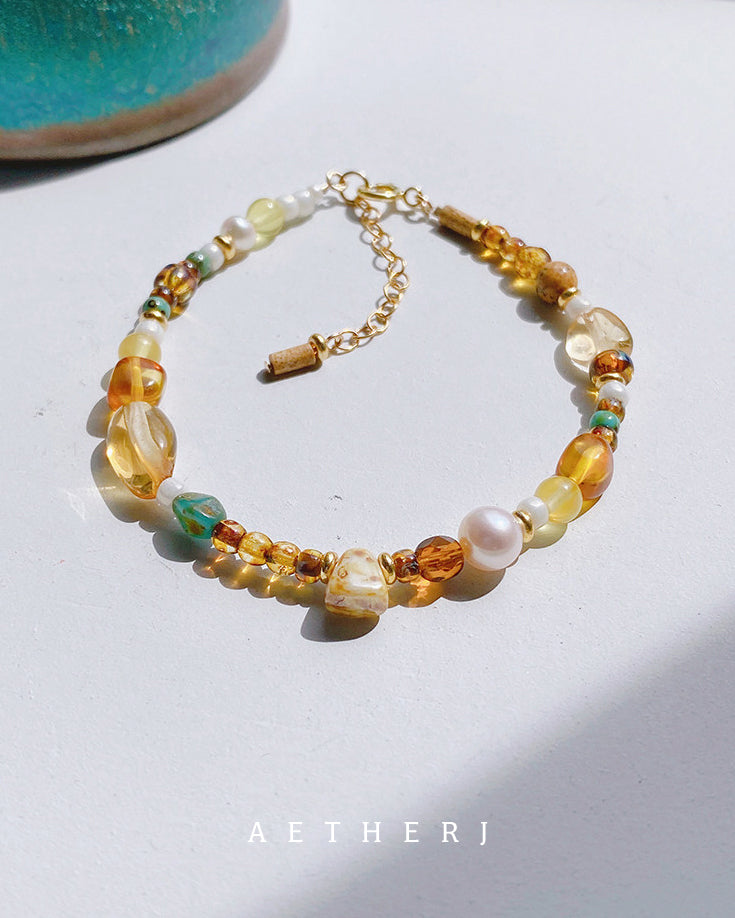 Amber, Citrine & Pearl Bracelet for Creativity, Confidence & Unique Energy