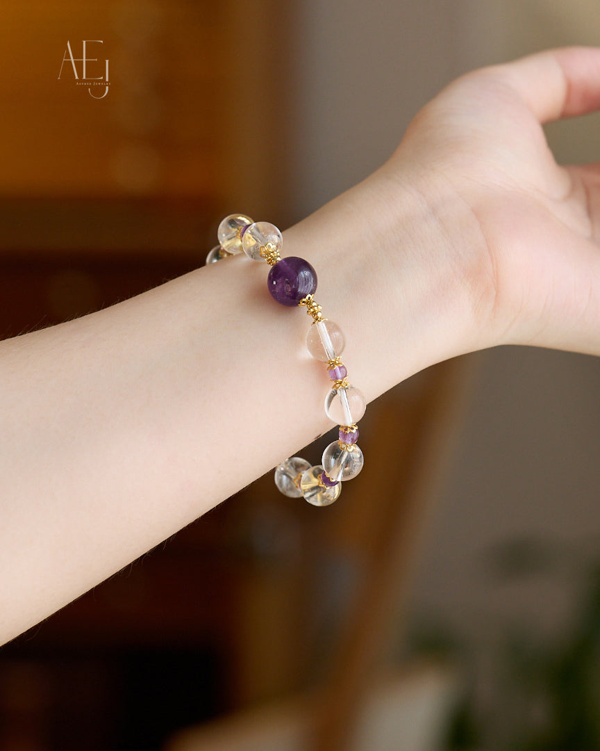 Amethyst & Clear Quartz Bracelet for Wisdom, Clarity & Daily Elegance