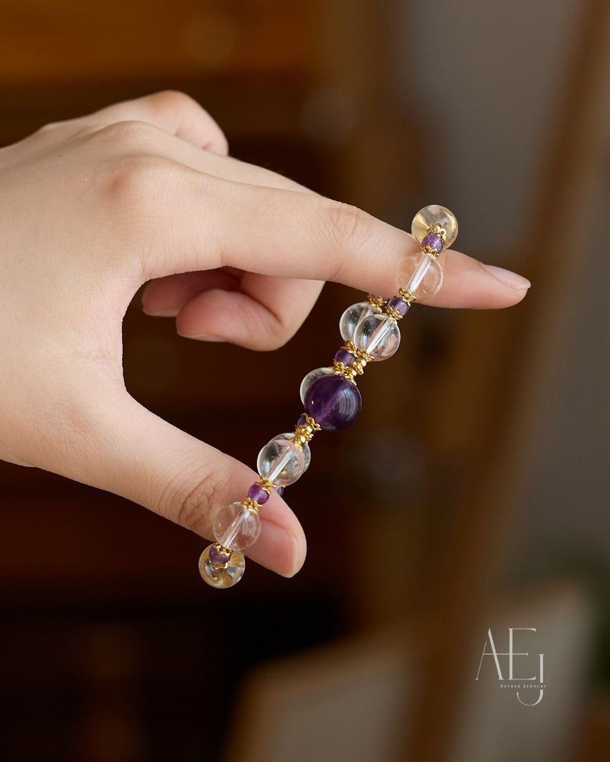Amethyst & Clear Quartz Bracelet for Wisdom, Clarity & Daily Elegance