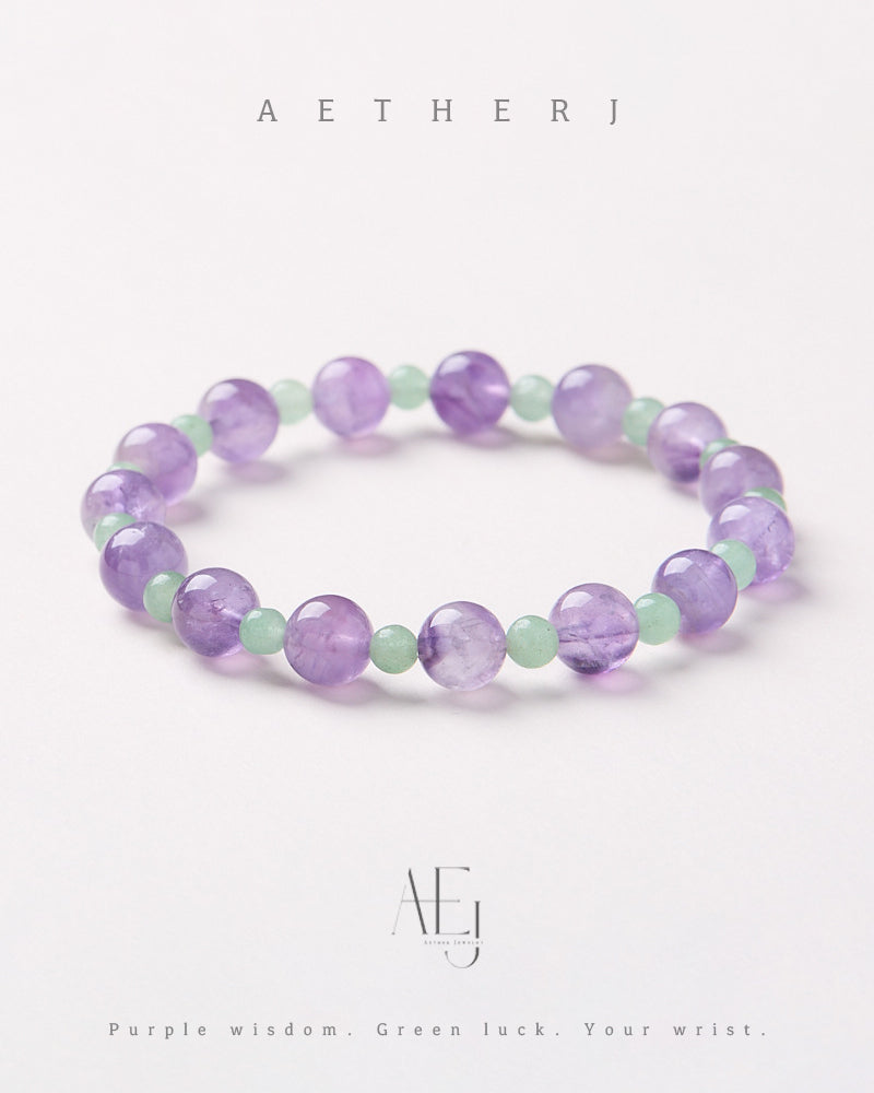 Amethyst & Green Aventurine Bracelet for Wisdom, Luck & Daily Balance