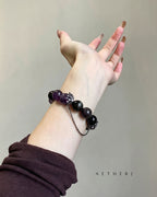 Black obsidian and amethyst bracelet for wealth, protection, grounding, and Aetherj