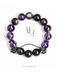 Black obsidian and amethyst bracelet for wealth, protection, grounding, and Aetherj