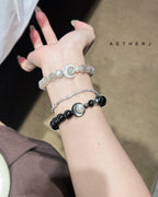 Black obsidian and moonstone bracelet set for protection, calm, meaningful connection, and Aetherj