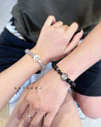 Black obsidian and moonstone bracelet set for protection, calm, meaningful connection, and Aetherj