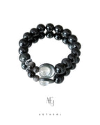 Black obsidian and moonstone bracelet set for protection, calm, meaningful connection, and Aetherj