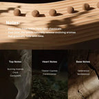 Wooden incense holder with beads and notes on a dark background