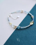 Citrine, Aquamarine & Pearl Multi-Stone Bracelet for Joy, Calm & Elegance