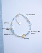 Citrine, Aquamarine & Pearl Multi-Stone Bracelet for Joy, Calm & Elegance