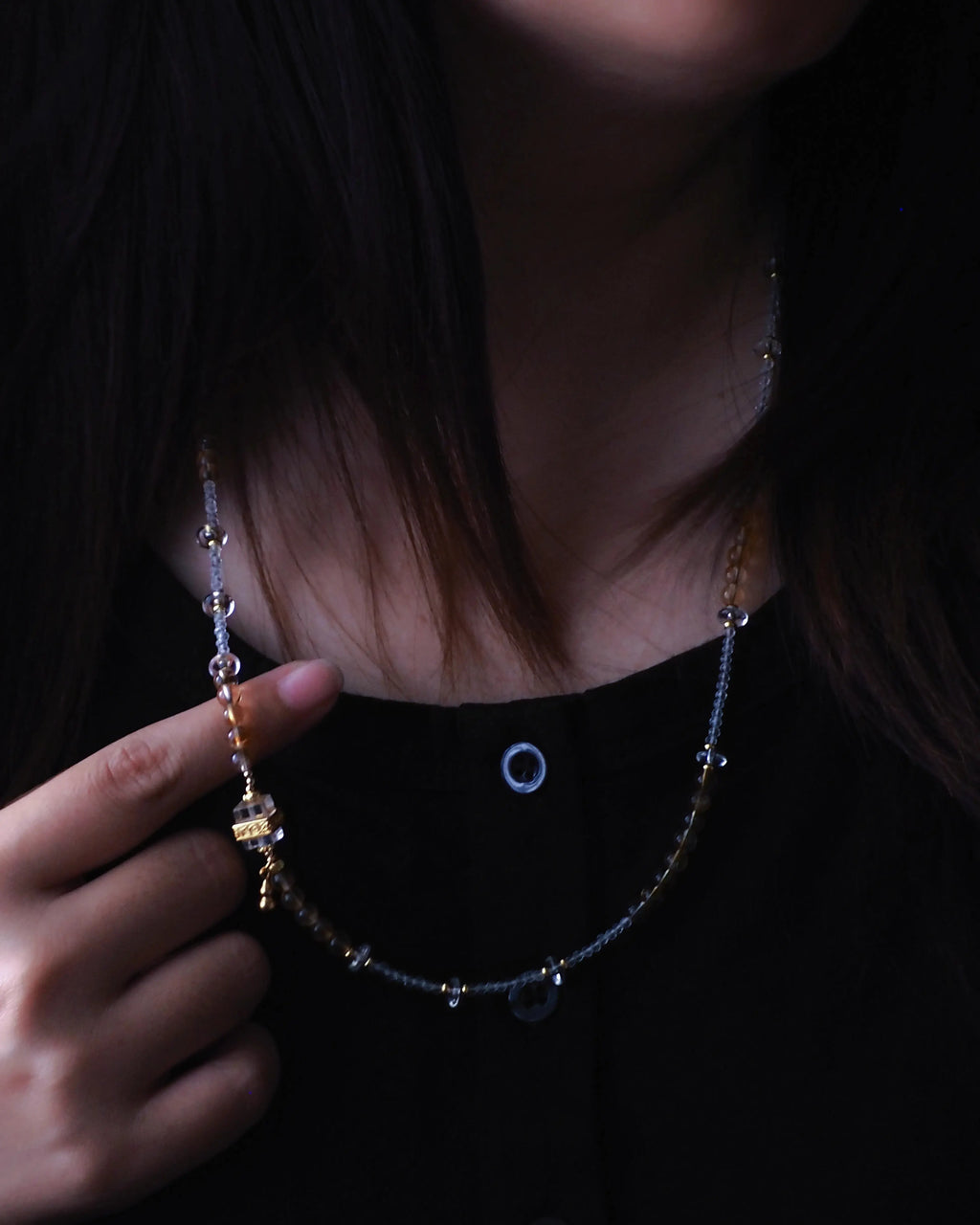 Citrine pyramid crystal bracelet paired with a clear quartz bracelet for layering.