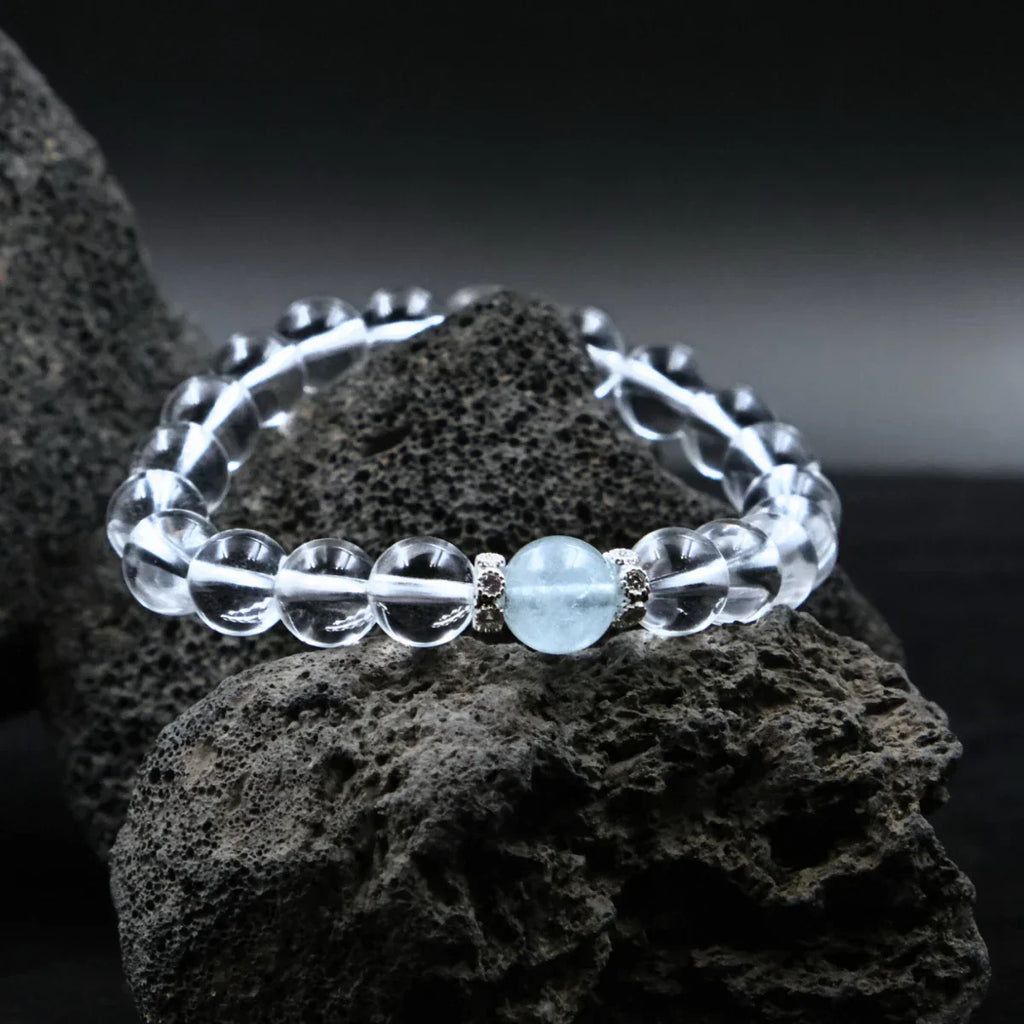 Natural Clear Quartz & Aquamarine Bracelet – For Clarity, Calm & True Self Expression