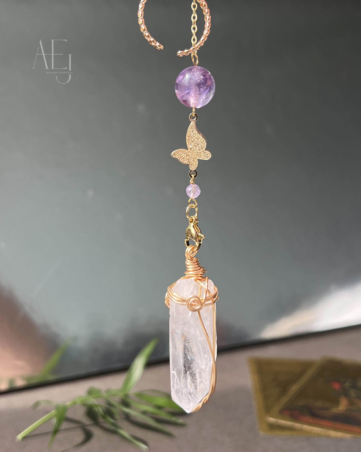 Clear Quartz Pendulum Pendant / Car Charm for Clarity, Intuition & Spiritual Protection
