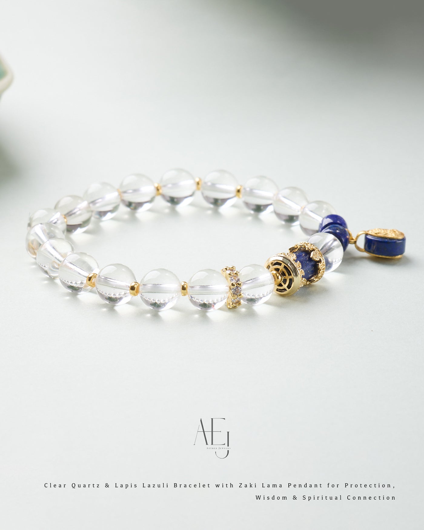 Clear Quartz & Lapis Lazuli Bracelet with Zaki Lama for Protection & Wisdom