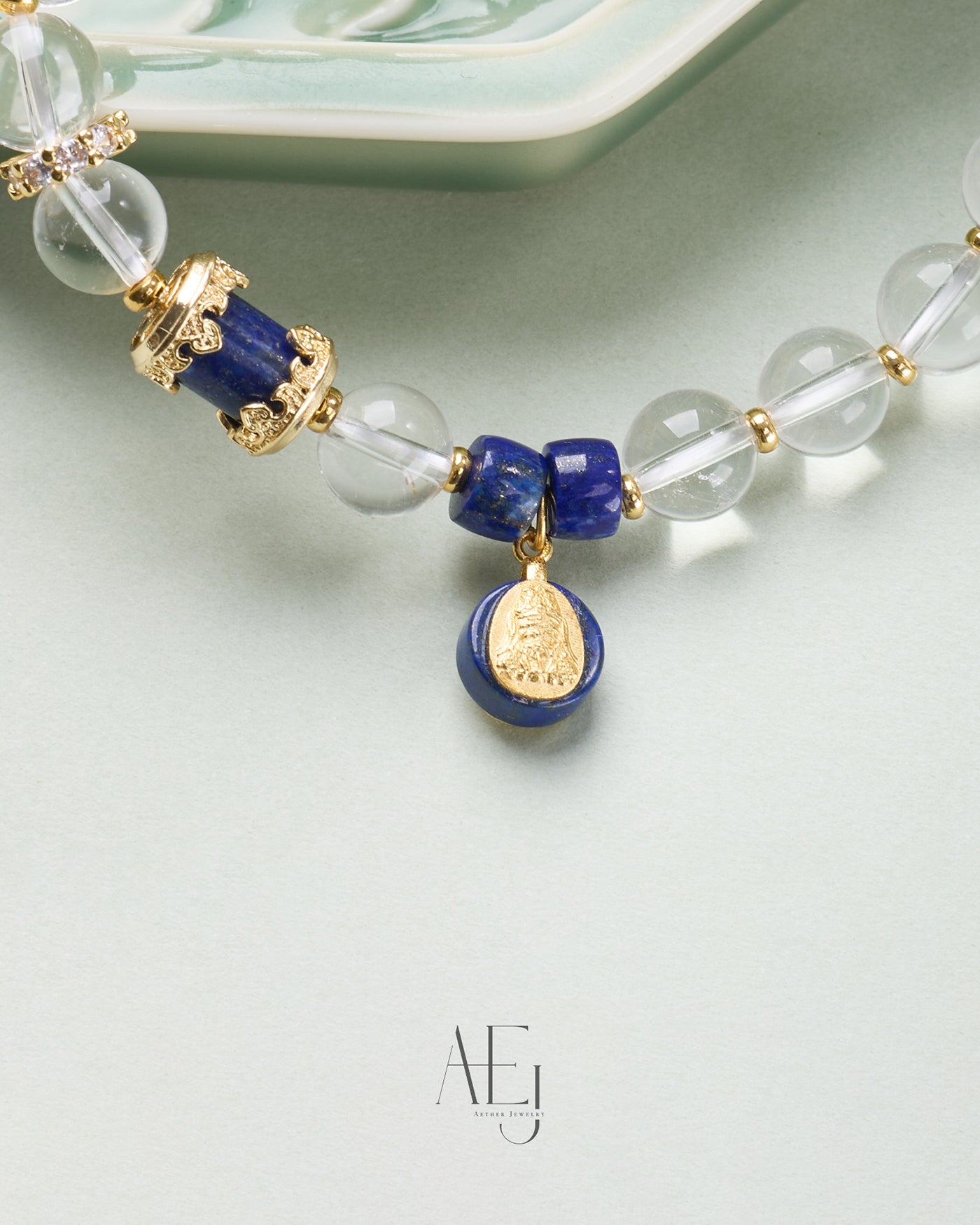 Clear Quartz & Lapis Lazuli Bracelet with Zaki Lama for Protection & Wisdom