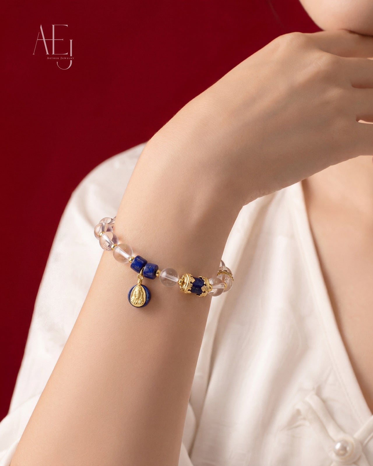 Clear Quartz & Lapis Lazuli Bracelet with Zaki Lama for Protection & Wisdom