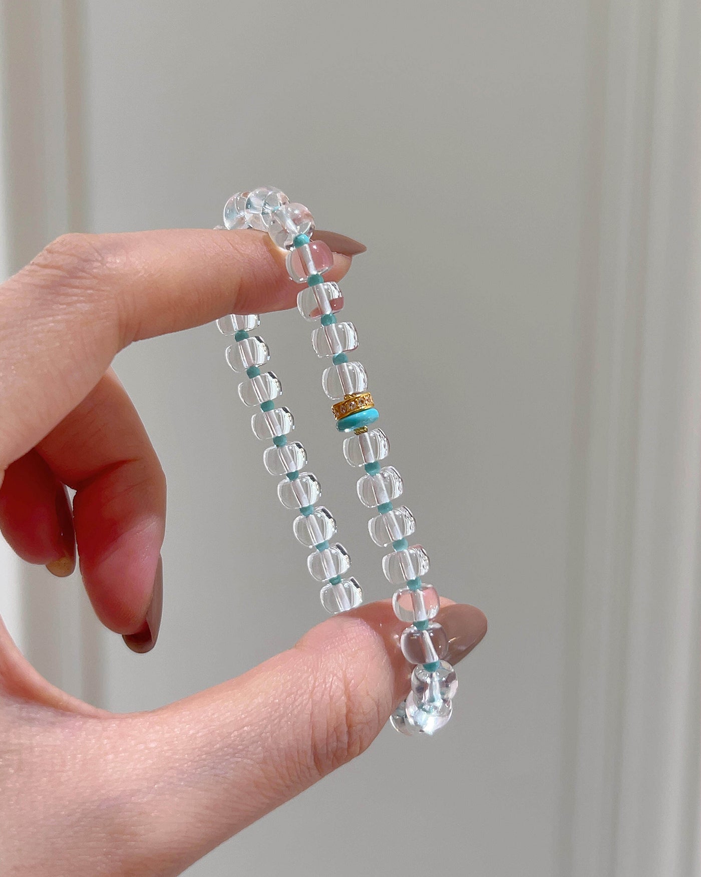 Clear Quartz & Turquoise Straight-Cut Bracelet for Clarity, Protection & Grounding