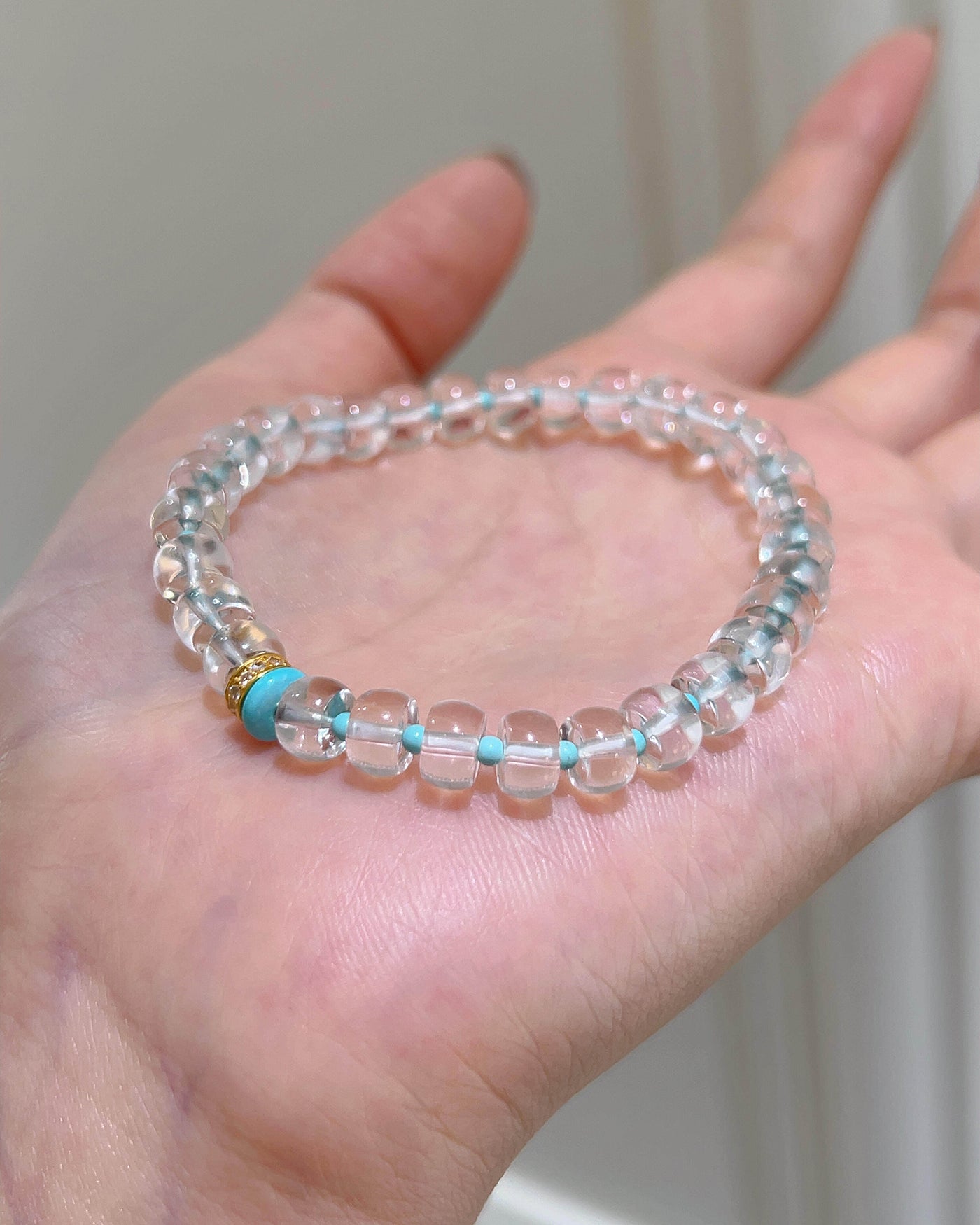 Clear Quartz & Turquoise Straight-Cut Bracelet for Clarity, Protection & Grounding